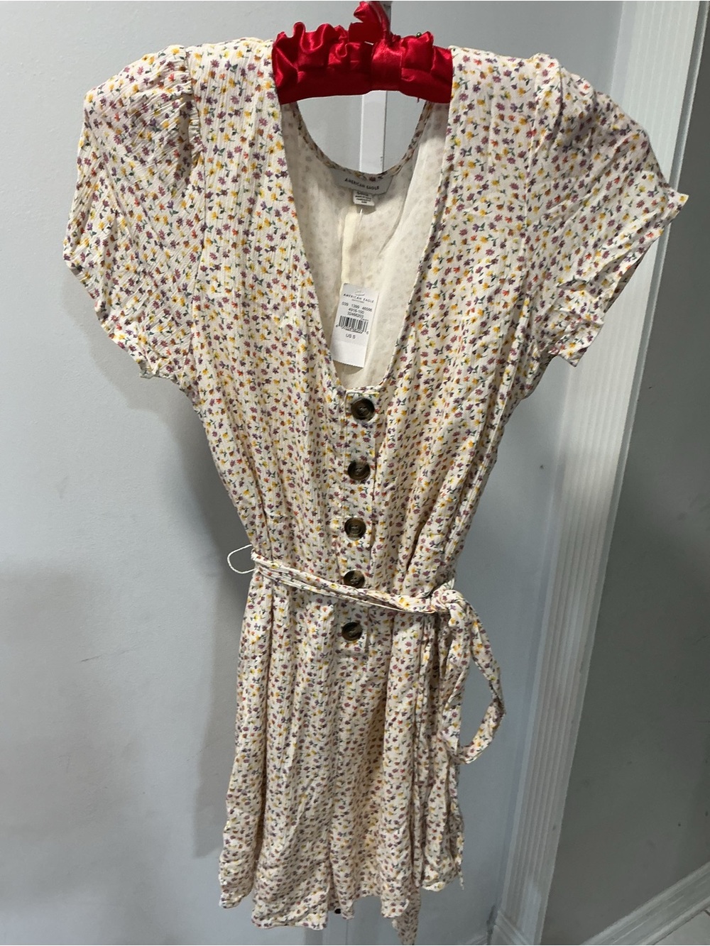 American Eagle Outfitters Cream Mini Dress with Multicolor Floral Print